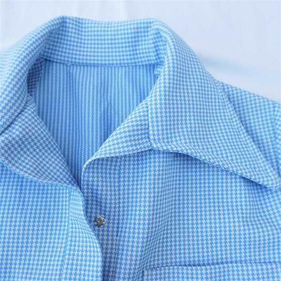 Vintage 70s Shirt Double Knit Houndstooth Henley Snap Dagger Collar Pocket - Picture 5 of 6